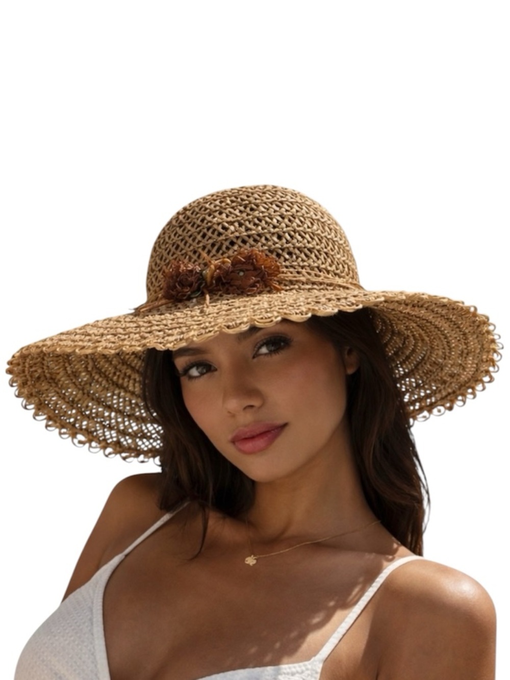 Wide Brim Straw Sun Hat Floral Summer Beach Boho Vacation Coastal Cottagecore
